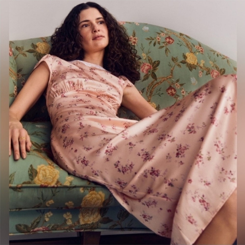 Reformation 100% Silk Lucas Maxi Dress  Floral Peach Size 8 - Picture 2 of 10